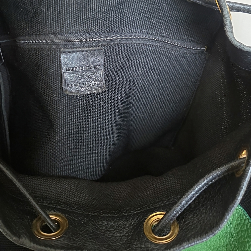 Vintage Longchamp Black & Green Canvas & Leather Backpack - Picture 5 of 10